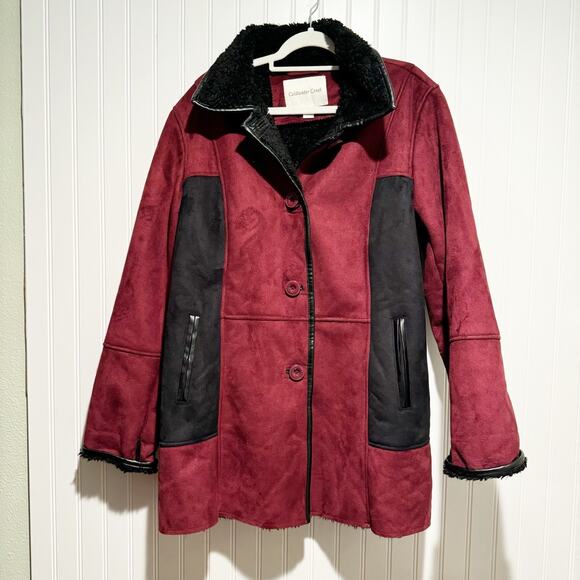 Coldwater Creek Jackets & Blazers - Coldwater Creek Faux Suede Sherpa Lined Jacket Maroon Black Size XL